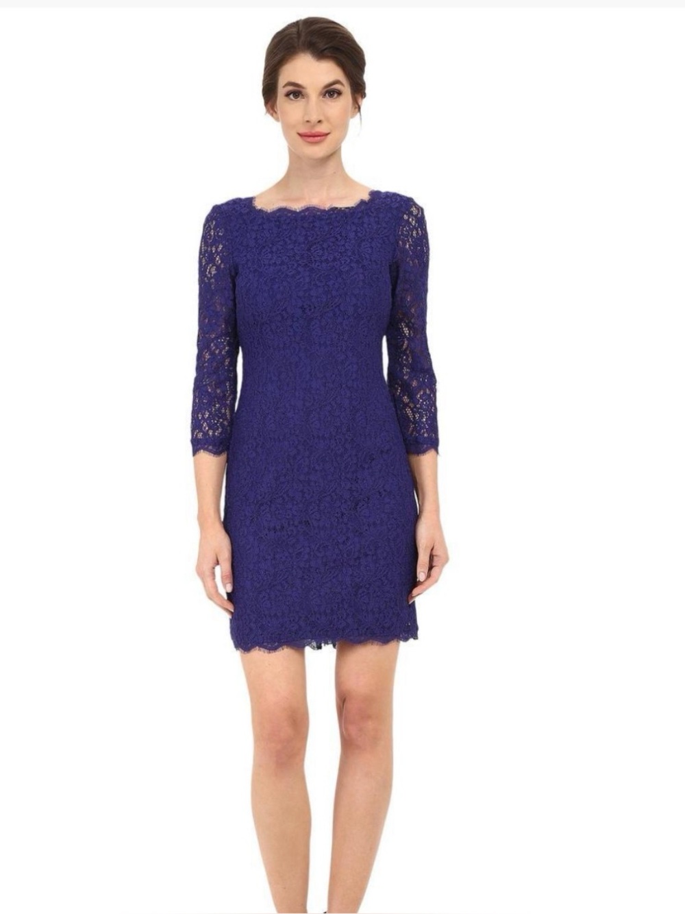 Adrianna Papell Elegant Blue Lace Knee Length Long Sleeve Dress